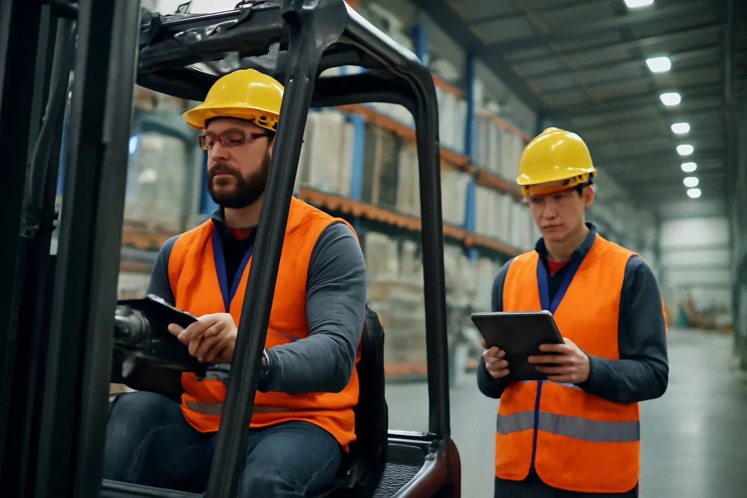 Adult workplace scene illustrating can you get forklift certified online?