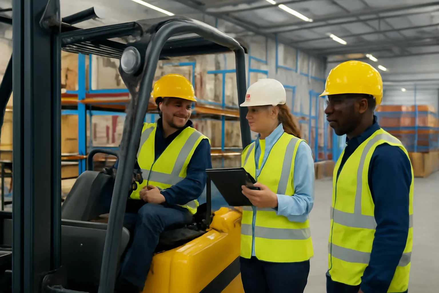 Adult workplace scene illustrating what employers mean by forklift certification