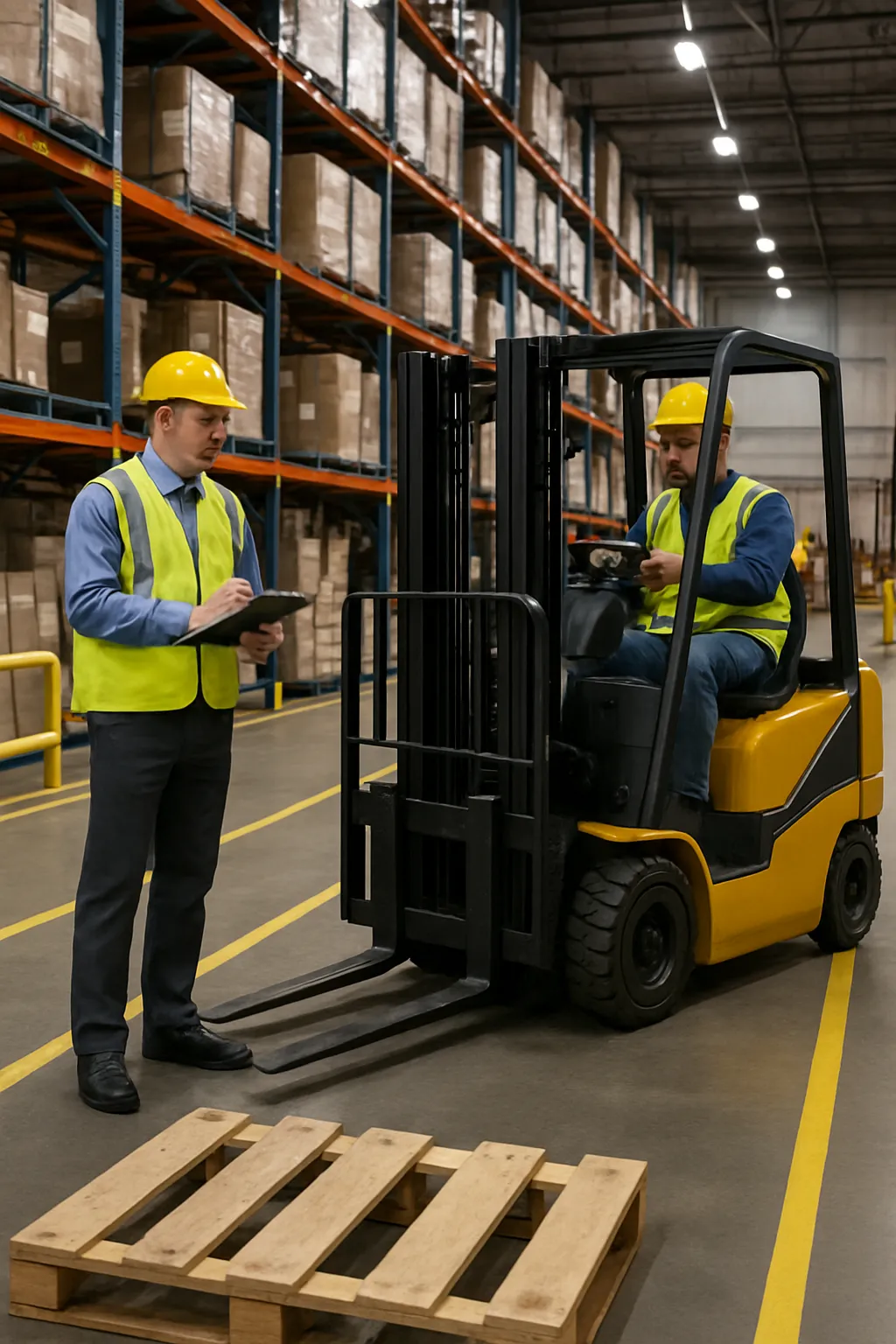 Forklift operator completing practical OSHA workplace training