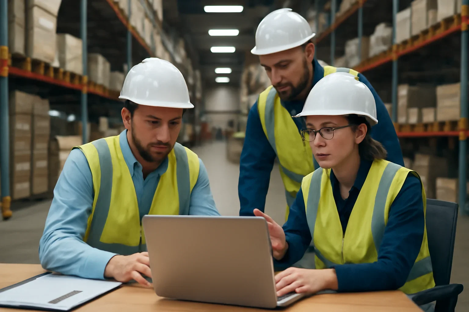 Adult workplace scene illustrating online training