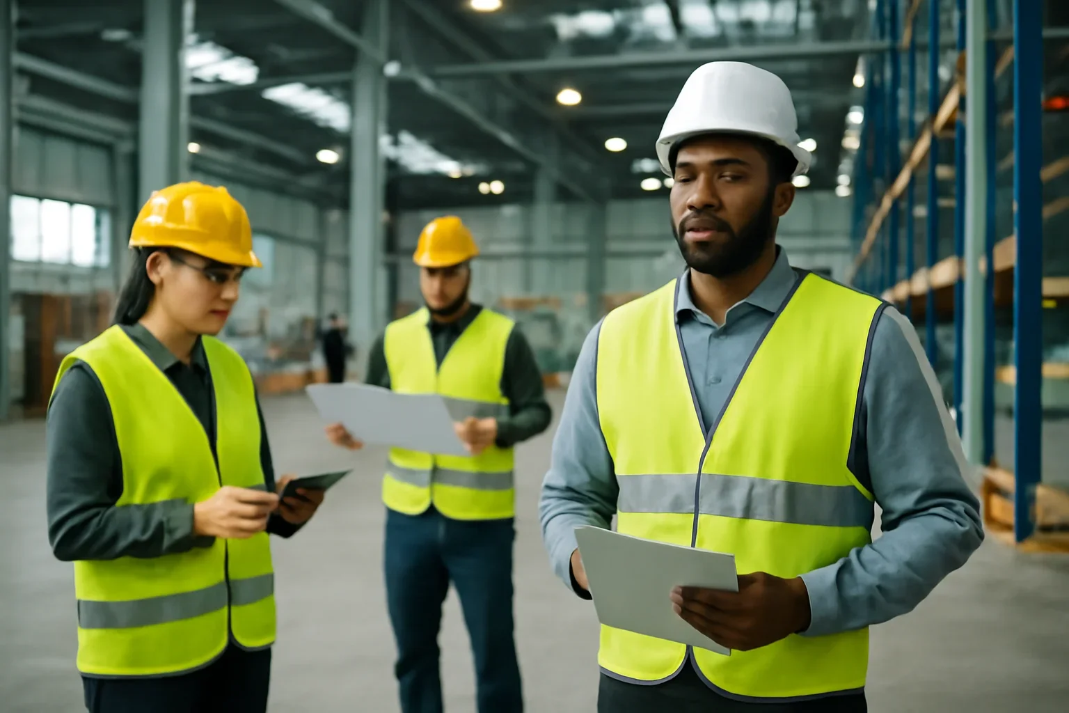 Adult workplace scene illustrating construction