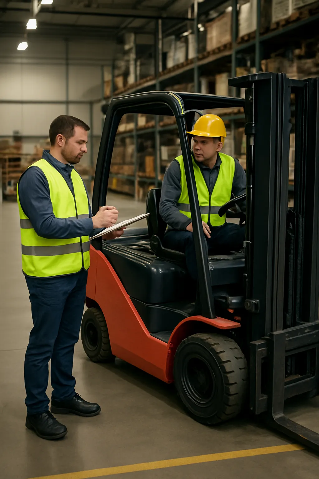 Forklift operator receiving equipment-specific practical training