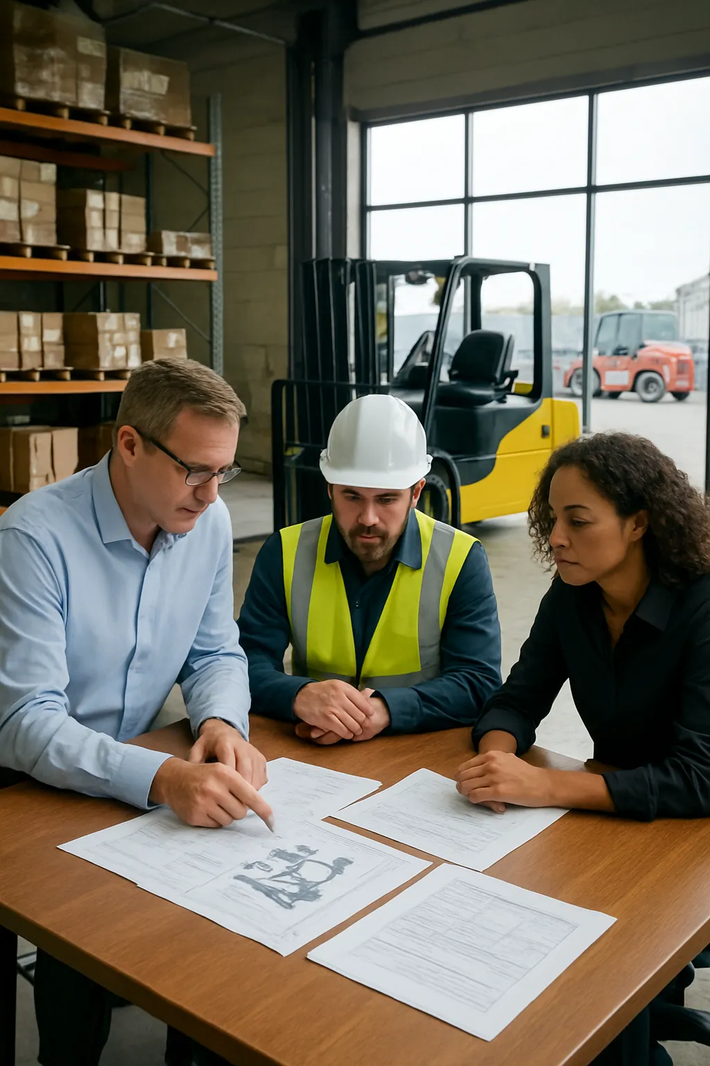 Safety manager reviewing site-specific forklift operator training requirements
