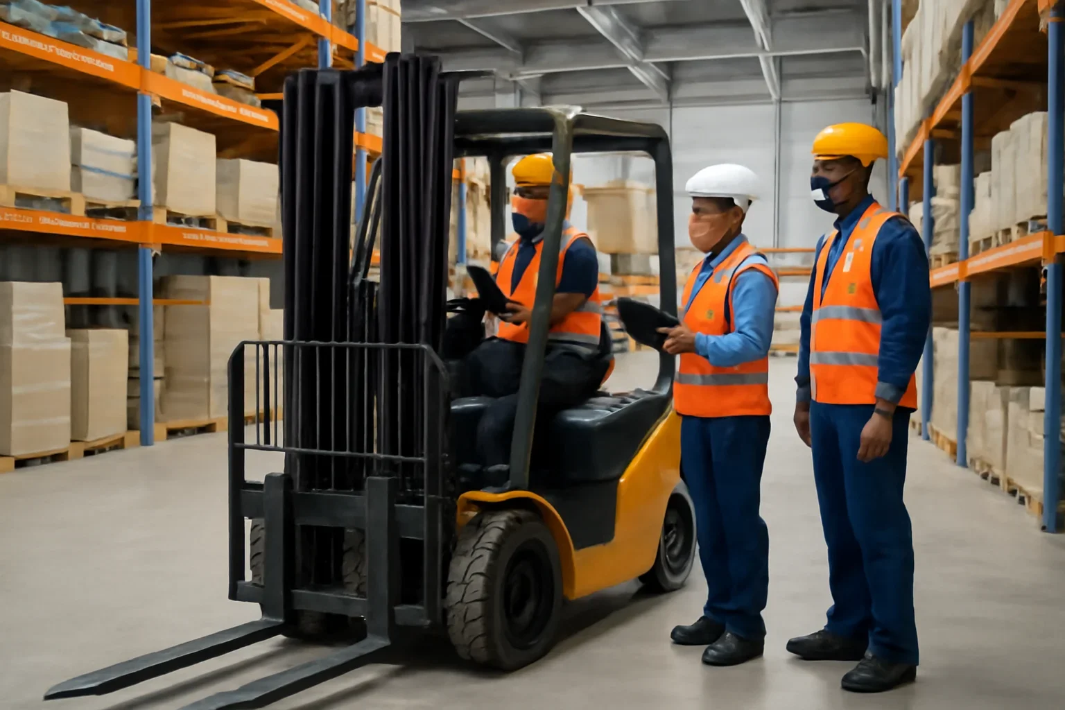 Adult workplace scene illustrating new york forklift certification